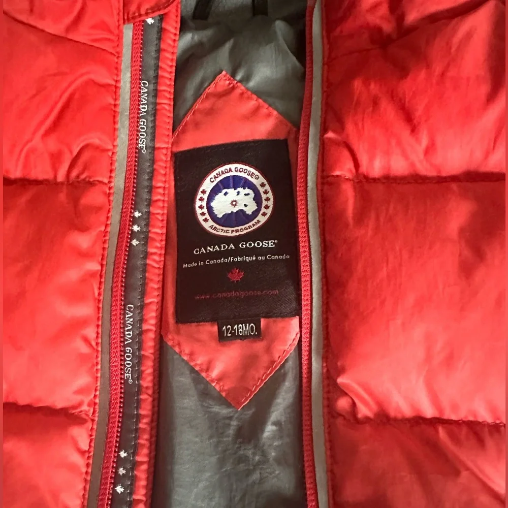 Canada Goose Kids Red Hooded Puffer with Gray Lining
